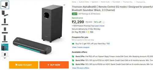 thomson alphabeat60 bluetooth soundbar 2299