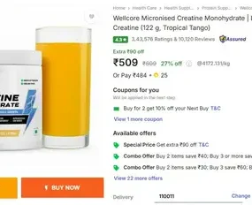 Wellcore Micronised Creatine Monohydrate (122g) @ 509. 7 wellcore micronised creatine monohydrate 122g 509
