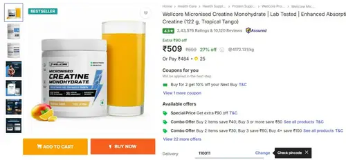 wellcore micronised creatine monohydrate 122g 509