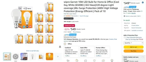 wipro garnet 10w led bulb pack of 10 549