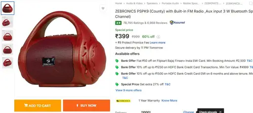 zebronics 3w bluetooth portable speaker 399