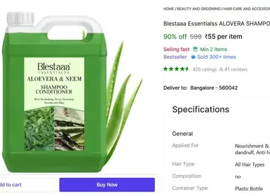 Alovera Shampoo, 1 Ltr @ ₹55 4 alovera shampoo 1 ltr 55