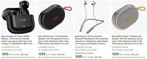 boat neckband earbuds starts 699