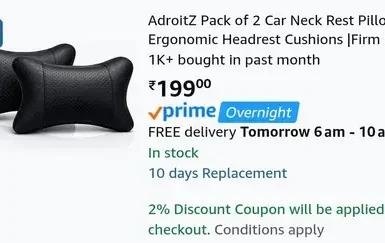 Car Neck Rest Pillow (Pack Of 2) from 199 + 2% Coupon 2 car neck rest pillow pack of 2 from 199 2 coupon