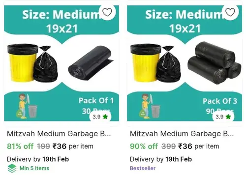 garbage bags starts from 36