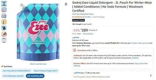 godrej ezee liquid detergent 2l 289