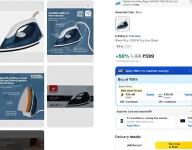 havells 1000w dry iron at 599