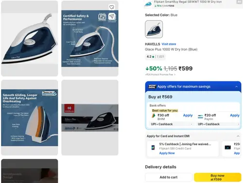 havells 1000w dry iron at 599