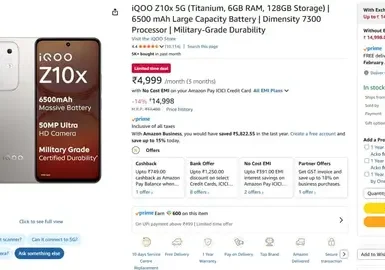 iqoo z10x 5g 6gb ram 128gb storage 13748