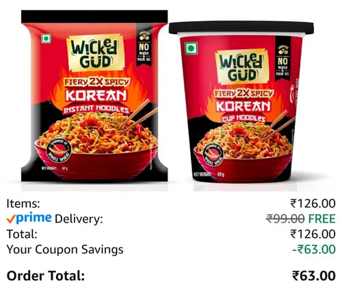 loot wicked gud 2x spicy korean noodles combo at 63