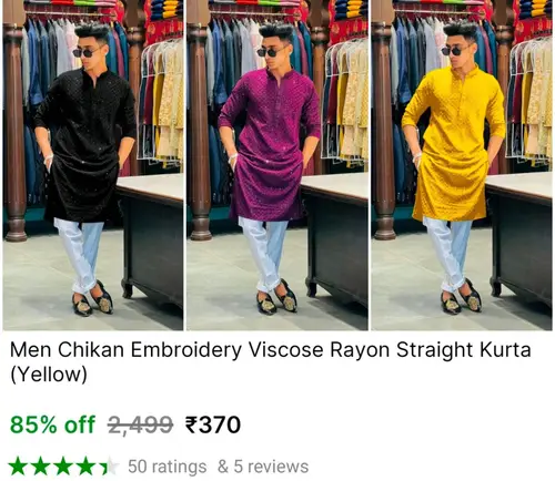 mens embroidered kurta at 370