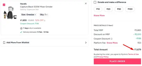 myntra havells 500w mixer grinder 3 jars at 1678