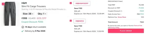myntra loot upto 60 off on hm clothing extra 20 off