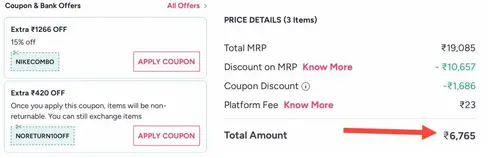 myntra loot upto 65 off on nike shoes extra 15 off bank offer
