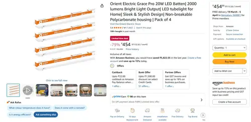 orient 20w led batten pack of 4 454