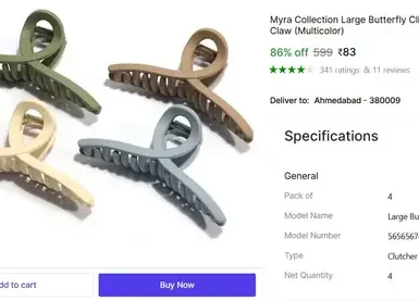 Pack of 4 Clips @ ₹83 3 pack of 4 clips 83