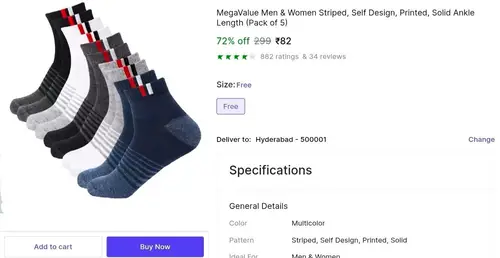 pack of 5 socks pair at 82