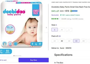 soft diaper baby pants s 60 pcs 313