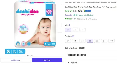 soft diaper baby pants s 60 pcs 313