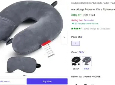 Travel Neck Pillow Set of 2 @ ₹134 4 travel neck pillow set of 2 134