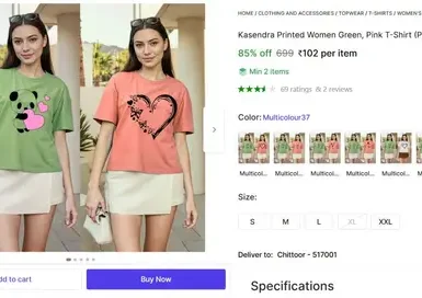 Women Printed T-Shirt @ ₹102 3 women printed t shirt 102