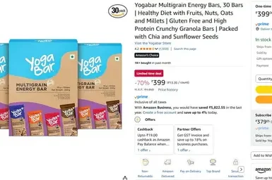 yogabar multigrain energy bars 30 bars 399