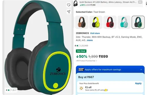 zebronics bt headphone at 699