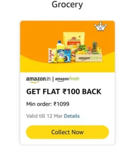 amazon fresh flat 100 cashback on min order of 1099