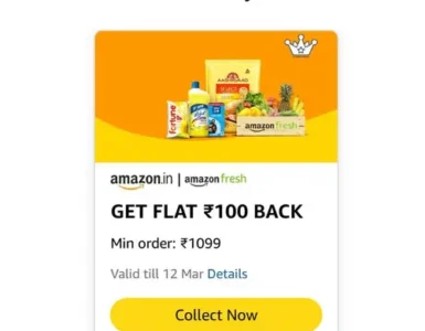 Amazon Fresh - Flat ₹100 Cashback On Min. Order of ₹1099. 2 amazon fresh flat 100 cashback on min order of 1099