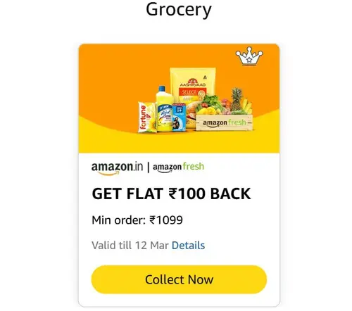 amazon fresh flat 100 cashback on min order of 1099