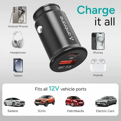 ambrane 22w fast car charger 199