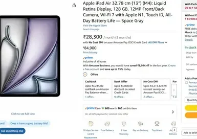 Apple iPad Air 32.78 cm (13″) (M4) @81990 Using Card 4 apple ipad air 3278 cm 13 m4 81990 using card