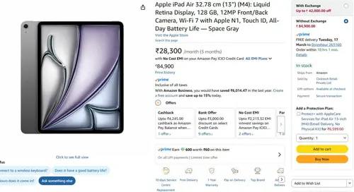 apple ipad air 3278 cm 13 m4 81990 using card