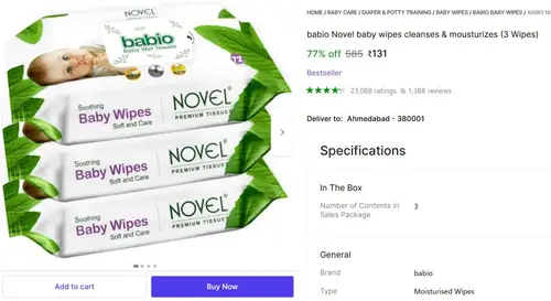 baby wipes 3 pack x 72 wipes 131