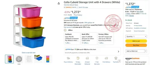 cello cuboid storage unit with 4 drawers 1272