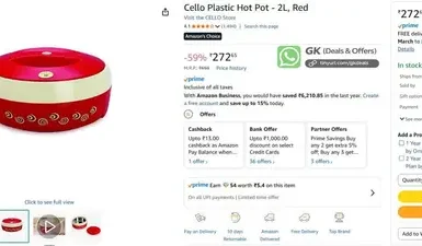 Cello Plastic Hot Pot - 2L, Red @272 2 cello plastic hot pot 2l red 272
