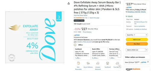 dove exfoliate away serum beauty bar 125g x 3 224