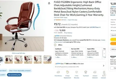 fugo fg20bn ergonomic high back office chair 6868