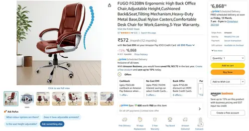 fugo fg20bn ergonomic high back office chair 6868