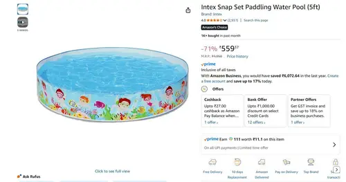 intex paddling water pool 5ft 559