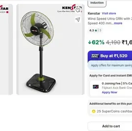 kenstar 400 mm pedestal fan 1606