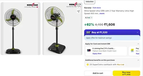 kenstar 400 mm pedestal fan 1606