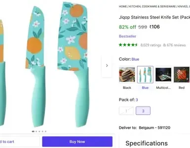 loot stainless steel knife set pack of 3 106