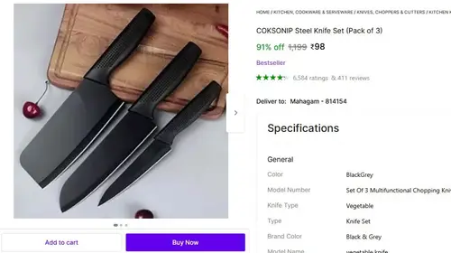 loot steel knife set pack of 3 98