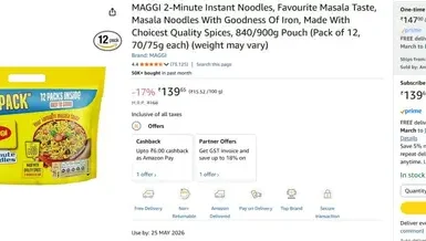 MAGGI 2-Minute Instant Noodles, Pack of 12 @139 3 maggi 2 minute instant noodles pack of 12 139