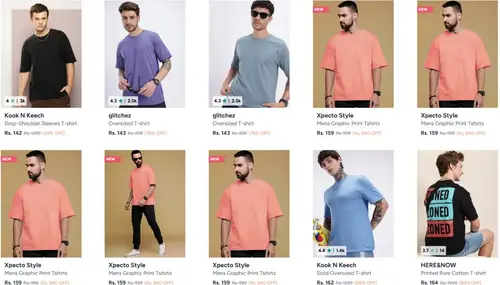 myntra oversized t shirt starts 142