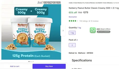 nutberry peanut butter 1kg at 273