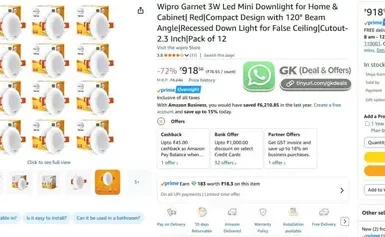 pack of 12 wipro garnet 3w led mini downlight 918