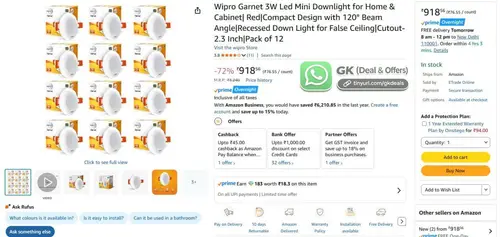 pack of 12 wipro garnet 3w led mini downlight 918
