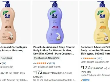 Parachute Body Lotion 600ml at ₹172 4 parachute body lotion 600ml at 172